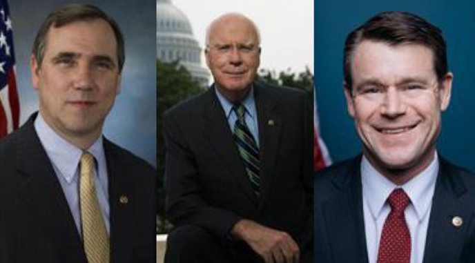 ཨ་རིའི་གྲོས་ཚོགས་གོང་མའི་འཐུས་མི་སྐུ་ཞབས་ཇེབ་མར་ཀི་ལི་ (Jeff Merkley) ལགས་དང་སྐུ་ཞབས་པེ་ཊིག་ལི་ཧེ་ (Patrick Leahy) ལགས། སྐུ་ཞབས་ཊོ་ཌི་ཡོན་གྷི་ (Todd Young) ལགས། པར། བརྒྱུད་ལམ།