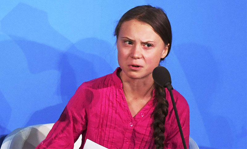ཁོར་ཡུག་སྲུང་སྐྱོབ་པ་བྷརེ་ཊ་ཐུན་བྷེར་(Greta Thunberg)་ལགས་ཀྱིས་མཉམ་འབྲེལ་རྒྱལ་ཚོགས་ཀྱི་གནམ་གཤིས་ལག་བསྟར་ལྷན་ཚོགས་ཀྱི་ཐོག་ཏུ་གཏམ་བཤད་སྤེལ་སྐབས།